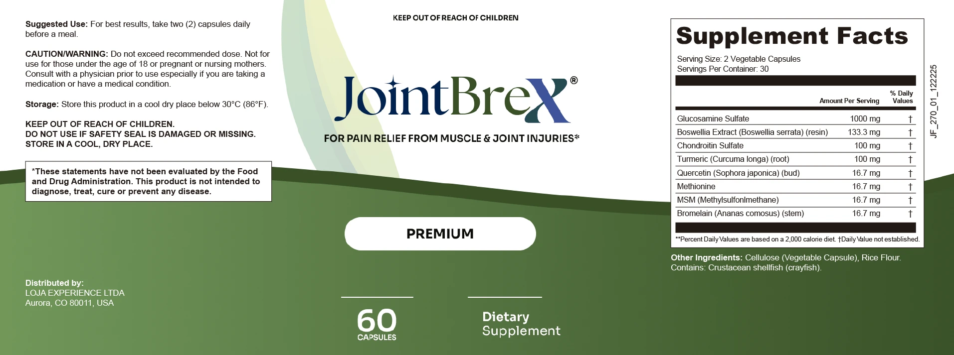 JointBrex label with suggested use and supplement facts
